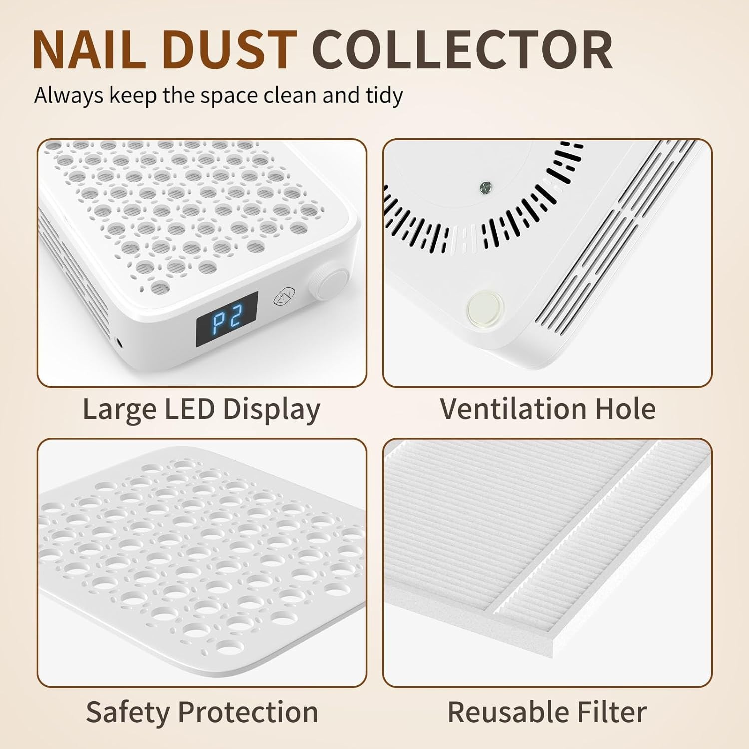 ZIZZON Nail Dust Collector Home or Salon Use White New Boxed