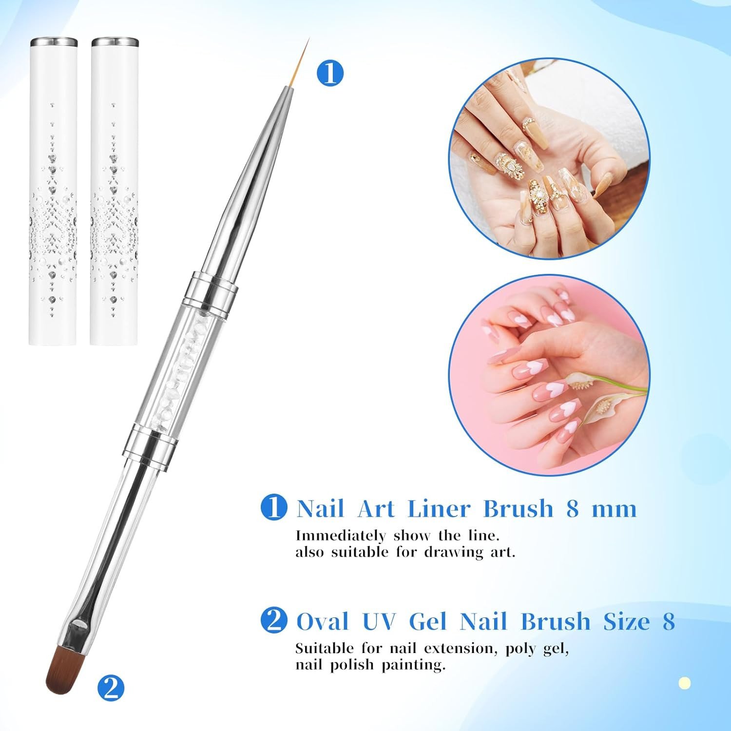 Double Ended Nail Builder Gel Brush French Tip Liner Hard Gel Nail Art 2 Pcs