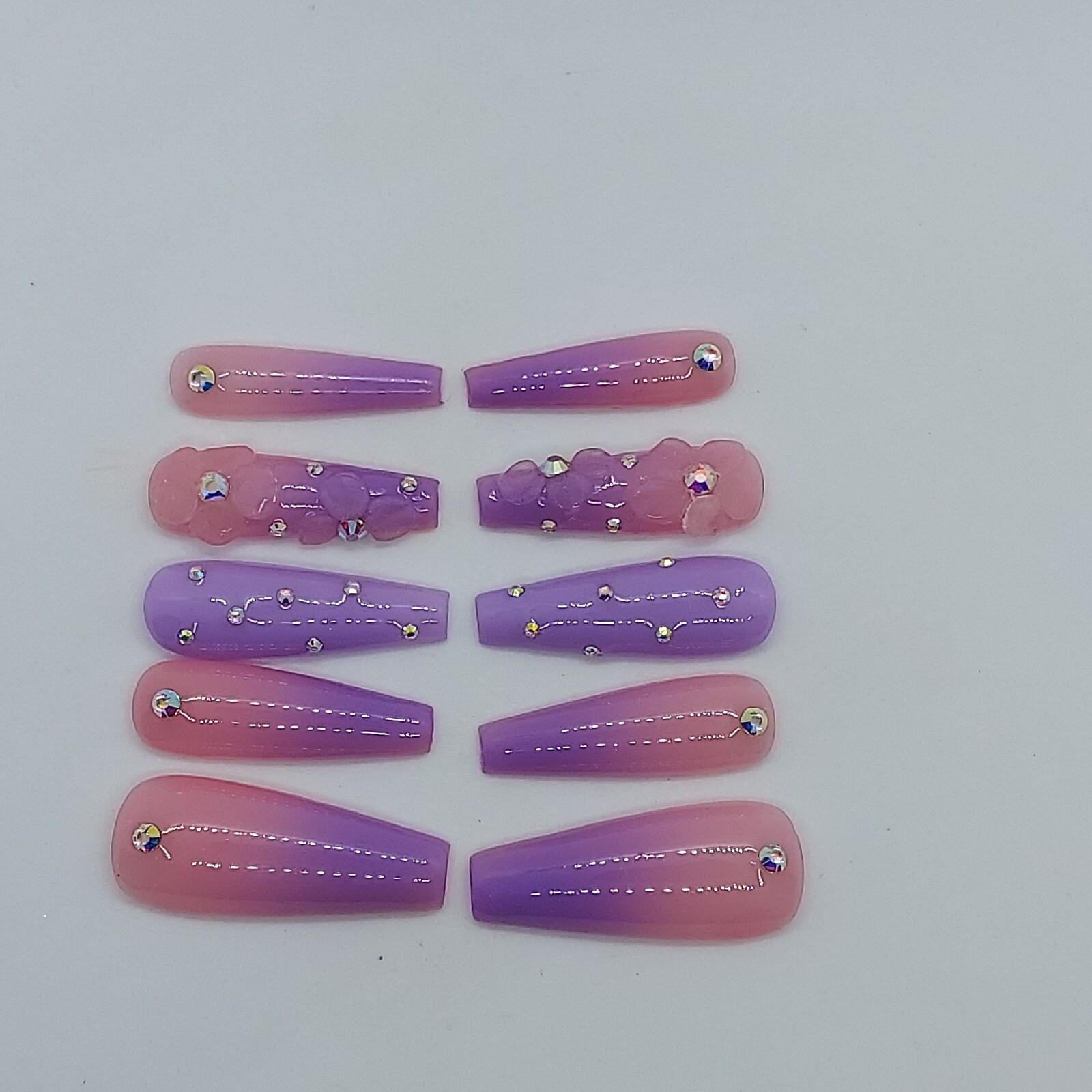Purple Nails Purple Ombre Nails 3D Floral Nails Purple Bling Nails