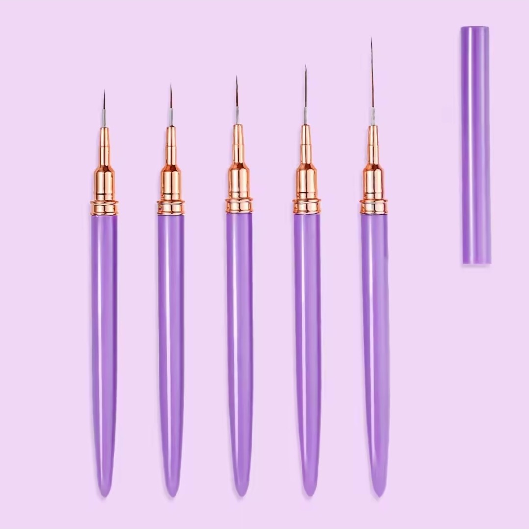 5 Pcs Purple Nail Art Liner Brushes Painting Detail Nail Brushes For Nail Art