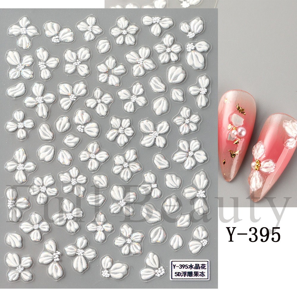 5D White Pink Flower Camellia Nail Stickers Geometric Floral Daisy Decal NH29