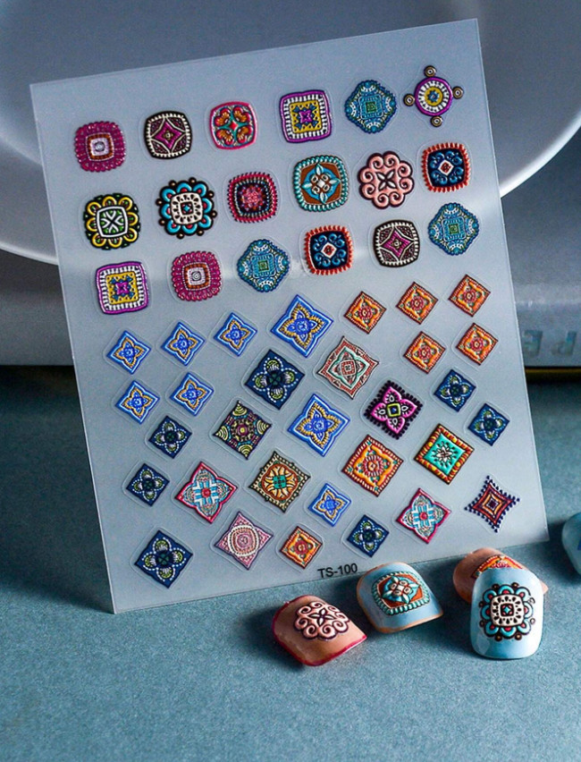 5D Embossed Bohemian Flowers Nail Art Sticker Decals Slider Self Adhesive NH23