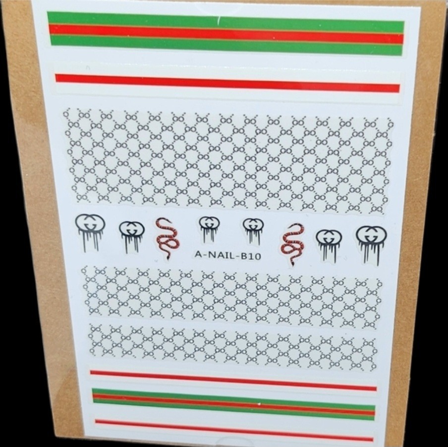 NWT NAIL ART DESIGN SELF-SEAL STICKERS SOLID RED, BLACK & GREEN SNAKES N°28!