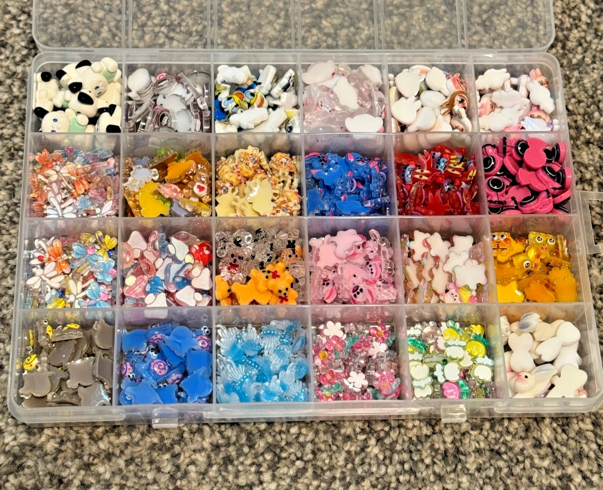 HUGE lot of Nail Charms!! Storage Boxes included! Labubu Stitch Pooh SpongeBob