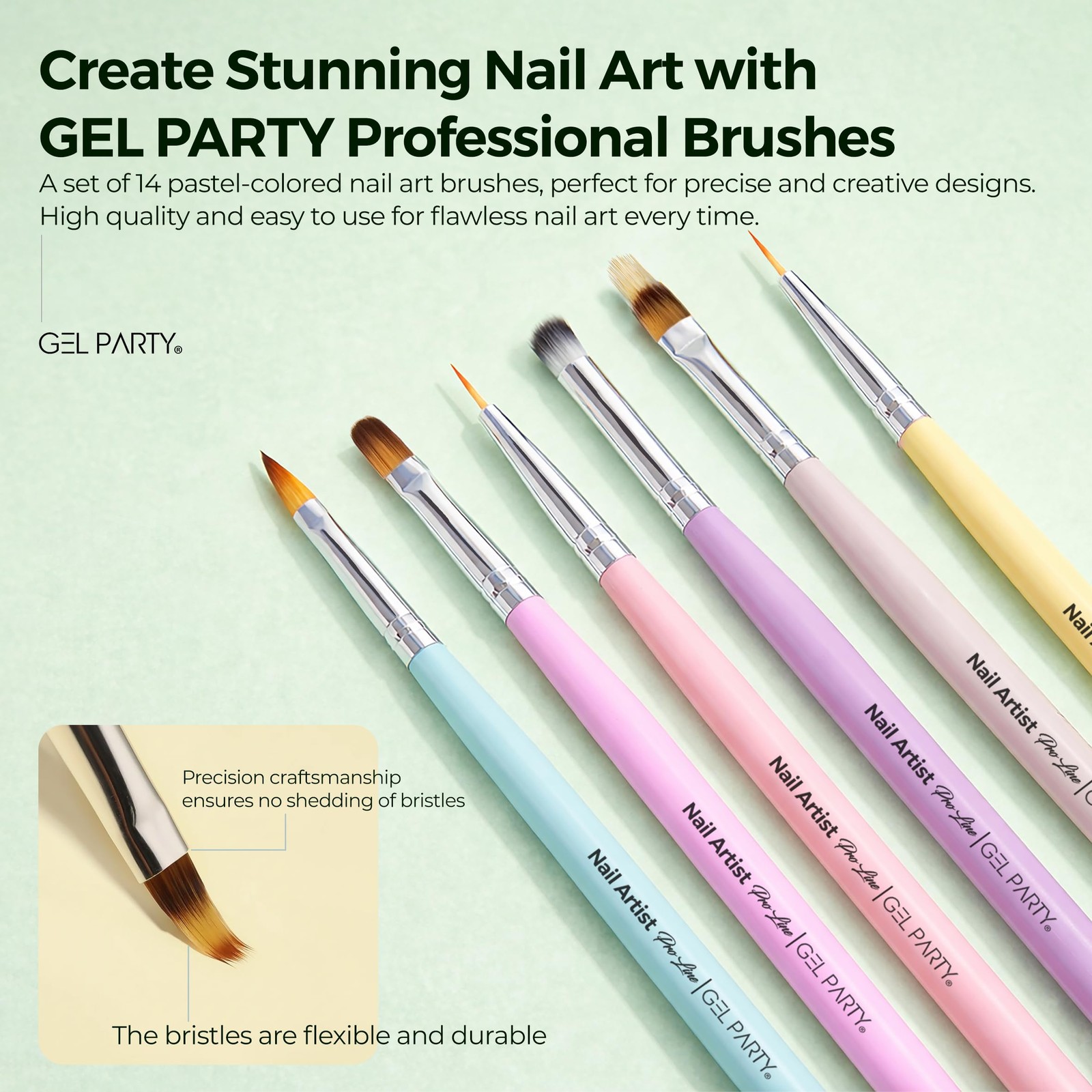 GELPARTY 21 Pcs Pastel Nail Art Brush Set for Gel Polish, Acrylic & Ombre – P…