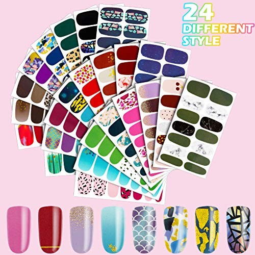336 Pieces 24 Sheets Full Wrap Nail Polish Strips Stickers Self Gradient Style