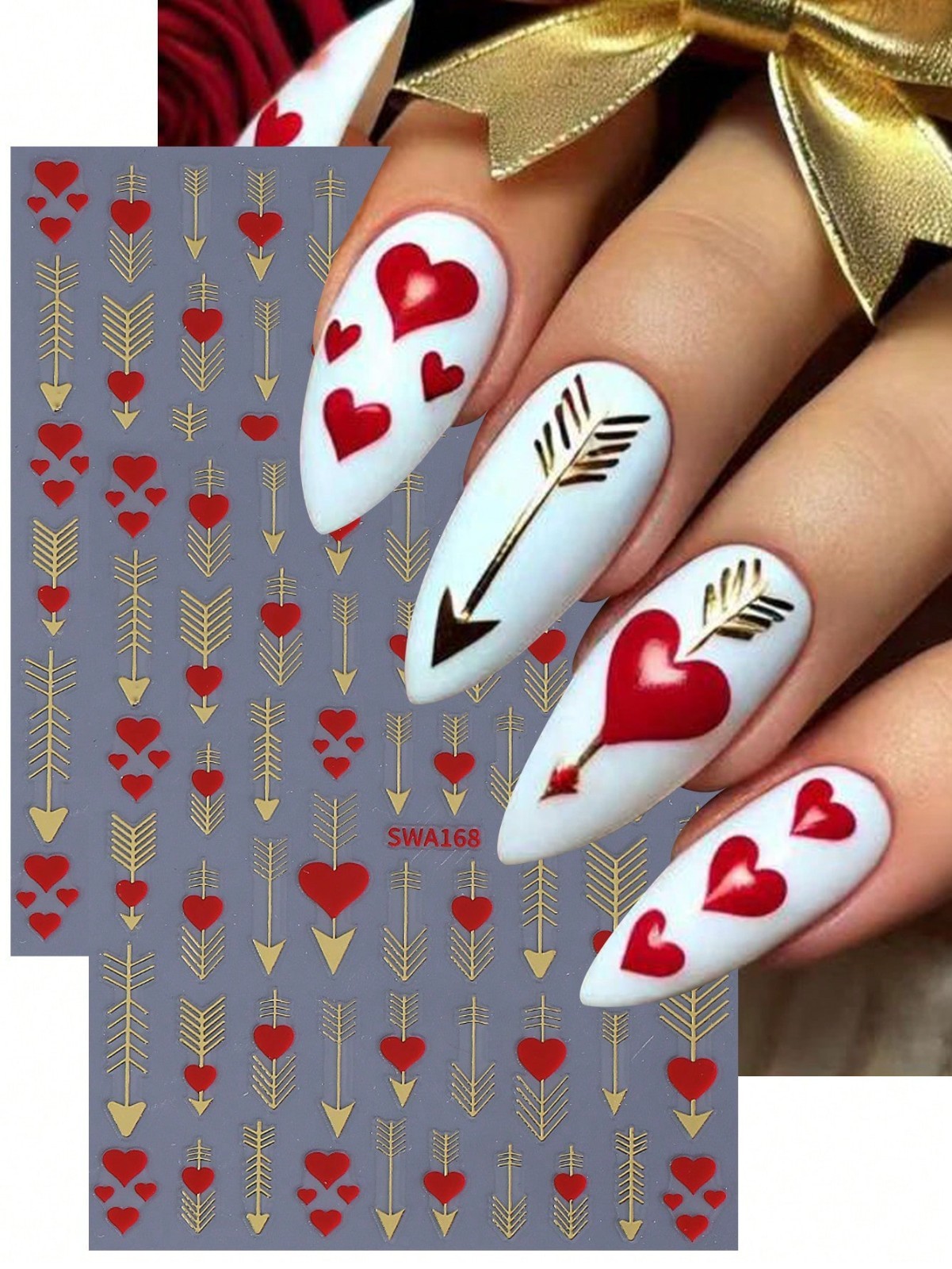 ❤️ 2-Pack 3D Red Heart Nail Stickers – Valentine’s Gold Arrow Designs UK 🇬🇧