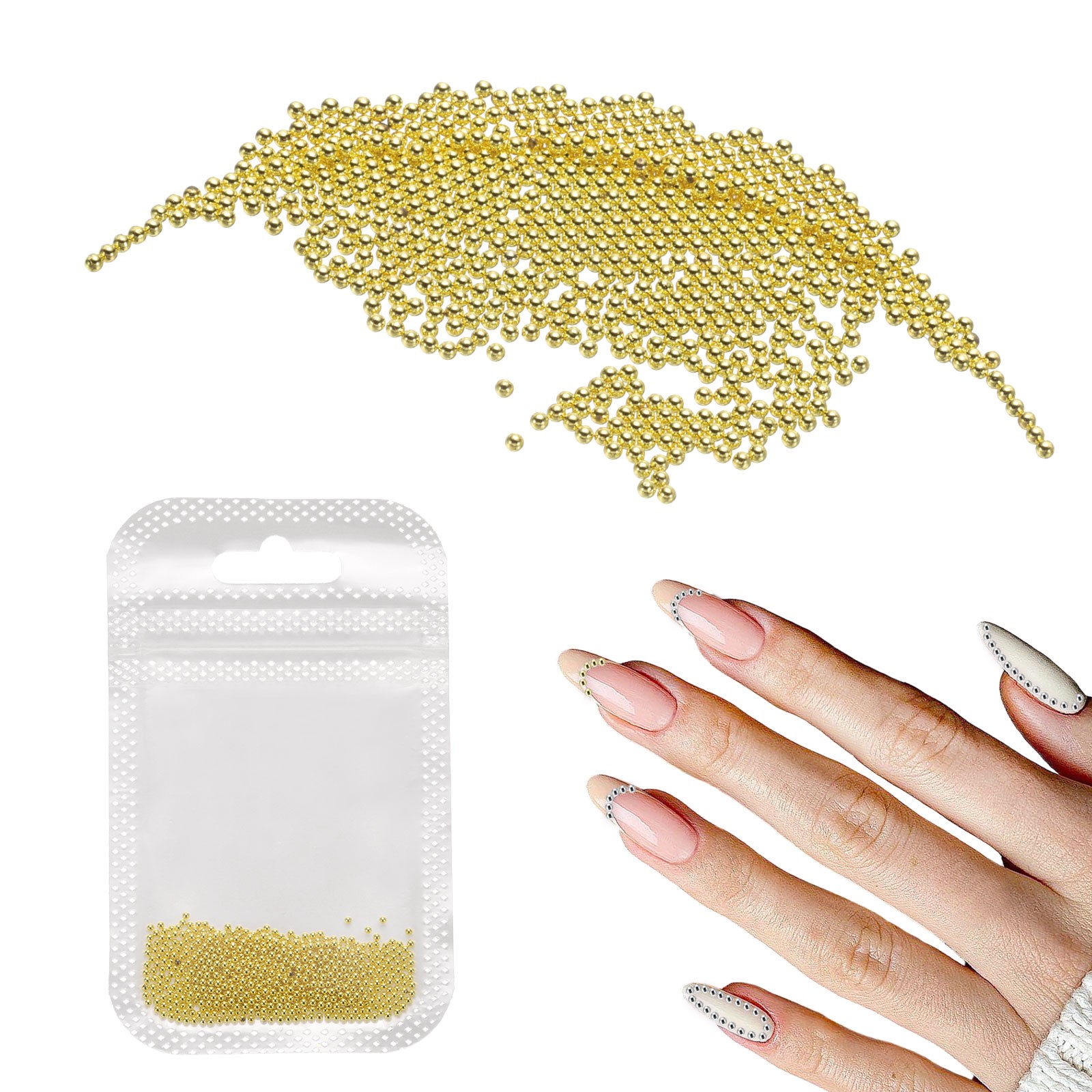 Nail Art Beads 0.05″ Mini Metal Caviar Nails Beads Ball with Bag, Gold