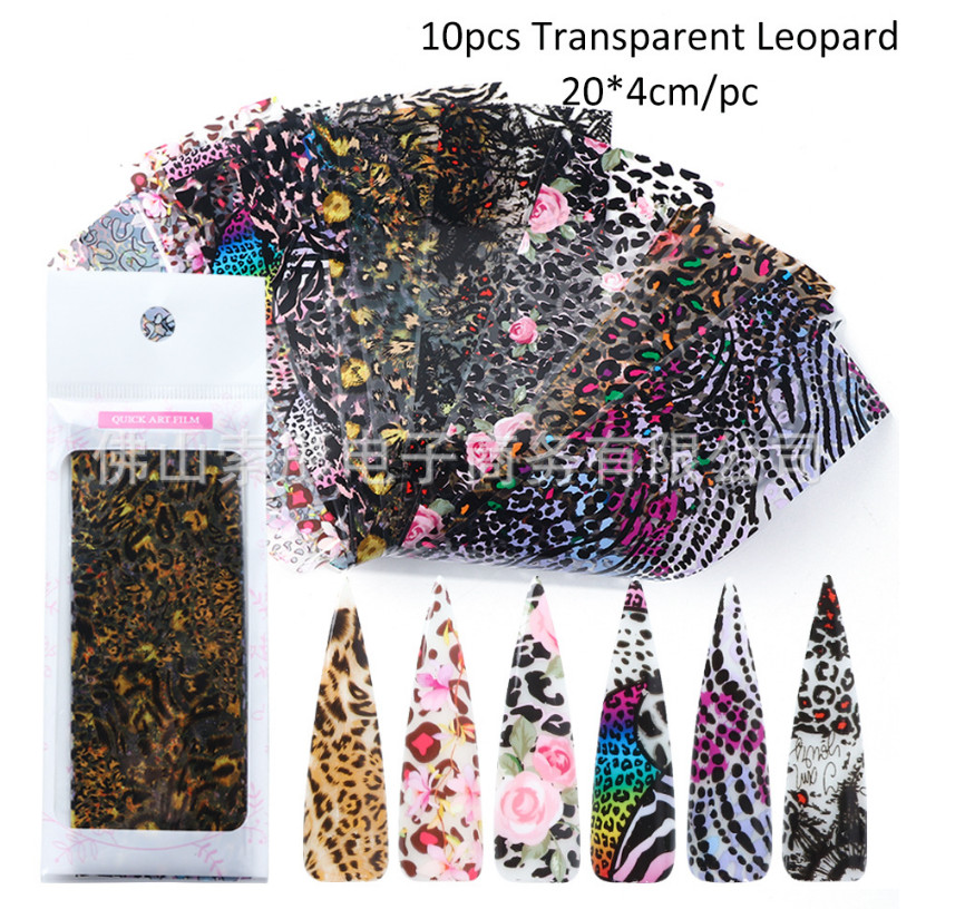 10 pcs Stylish Cheetah Leopard Print Nail Foil Film Transfer Decal Manicure NS46