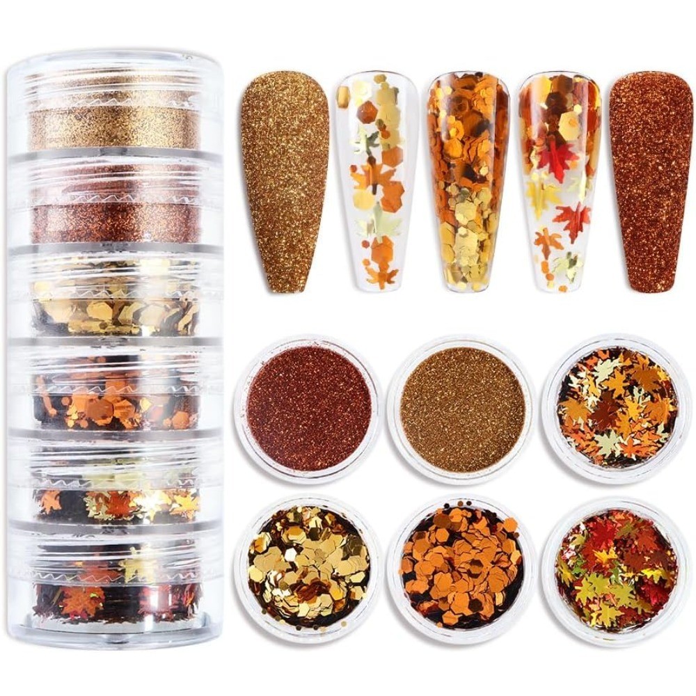 Autumn Maple Leaf Nail Art Glitters Sequins 3D Fall Nail Decals Professional