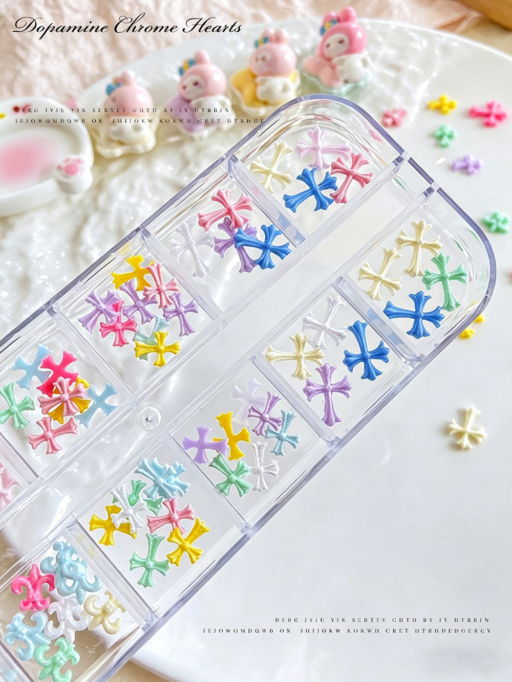 12-Grid Mixed Color Resin Cross Nail Art Sweet Dopamine Style for Press On Nails