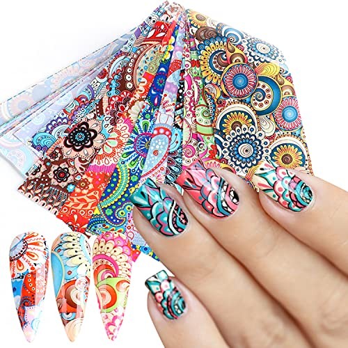 Holographic Nail Foil Transfer Stickers Decals, Colorful Nail Polish Bohemian