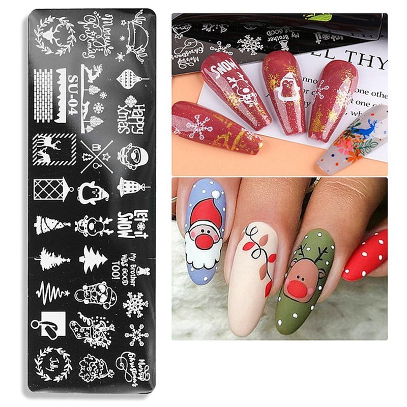 Snow Christmas Tree Rudolph Reindeer Santa Nail Metal Stamping Plate Xmas Holly