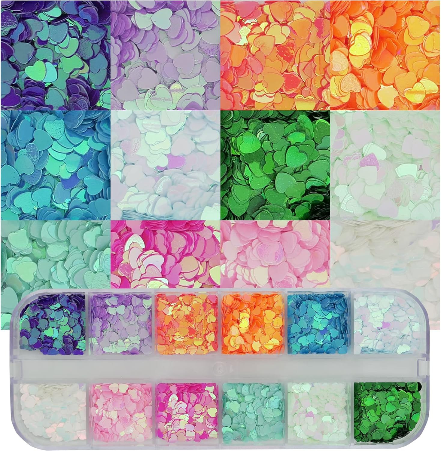 4 Boxes Holographic Nail Glitter Mixed Iridescent Glitters Sequin Flakes Heart L