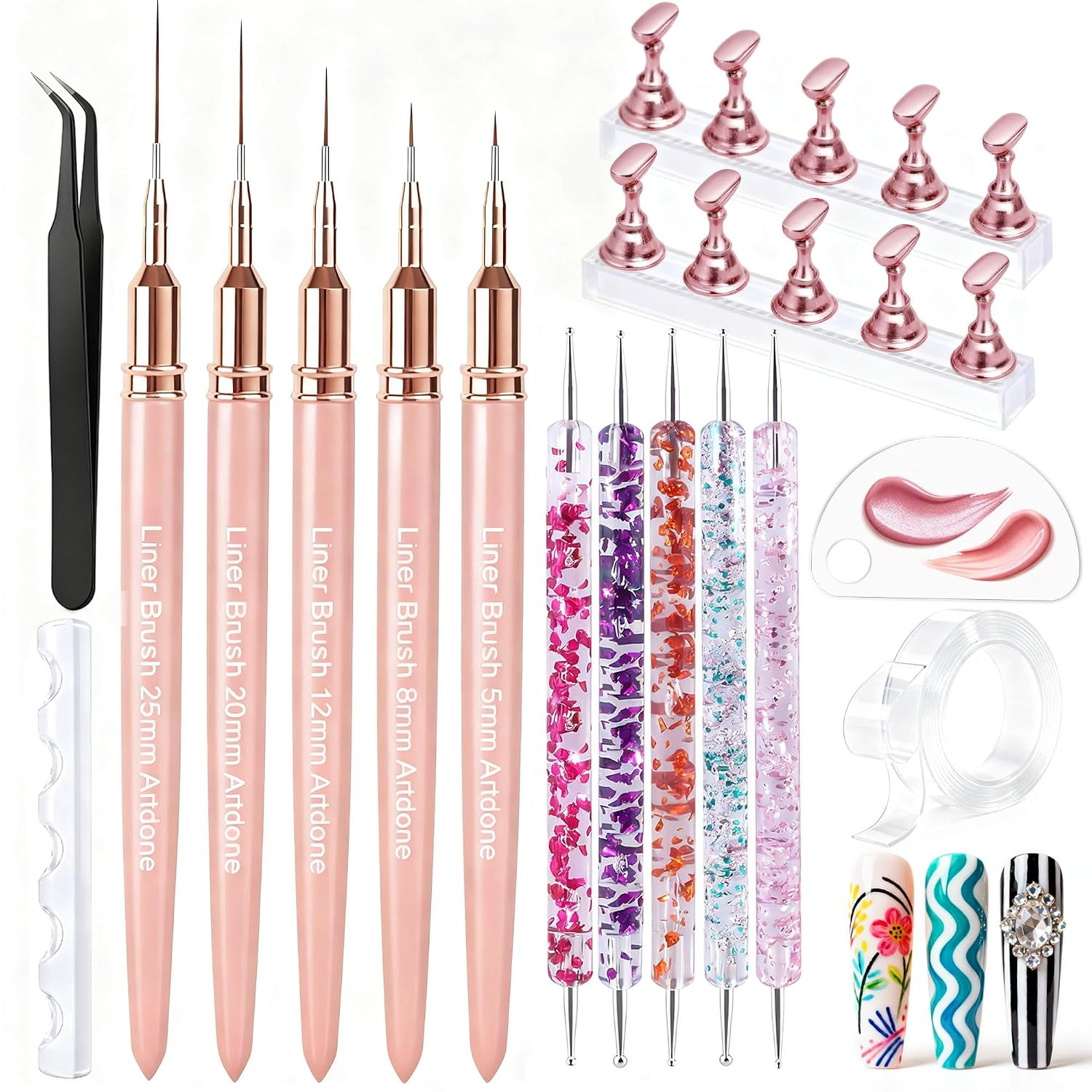 Metallic Nail Art Pens, Liner Brushes Set, 5PCS Black Nail Tools | for Long Line