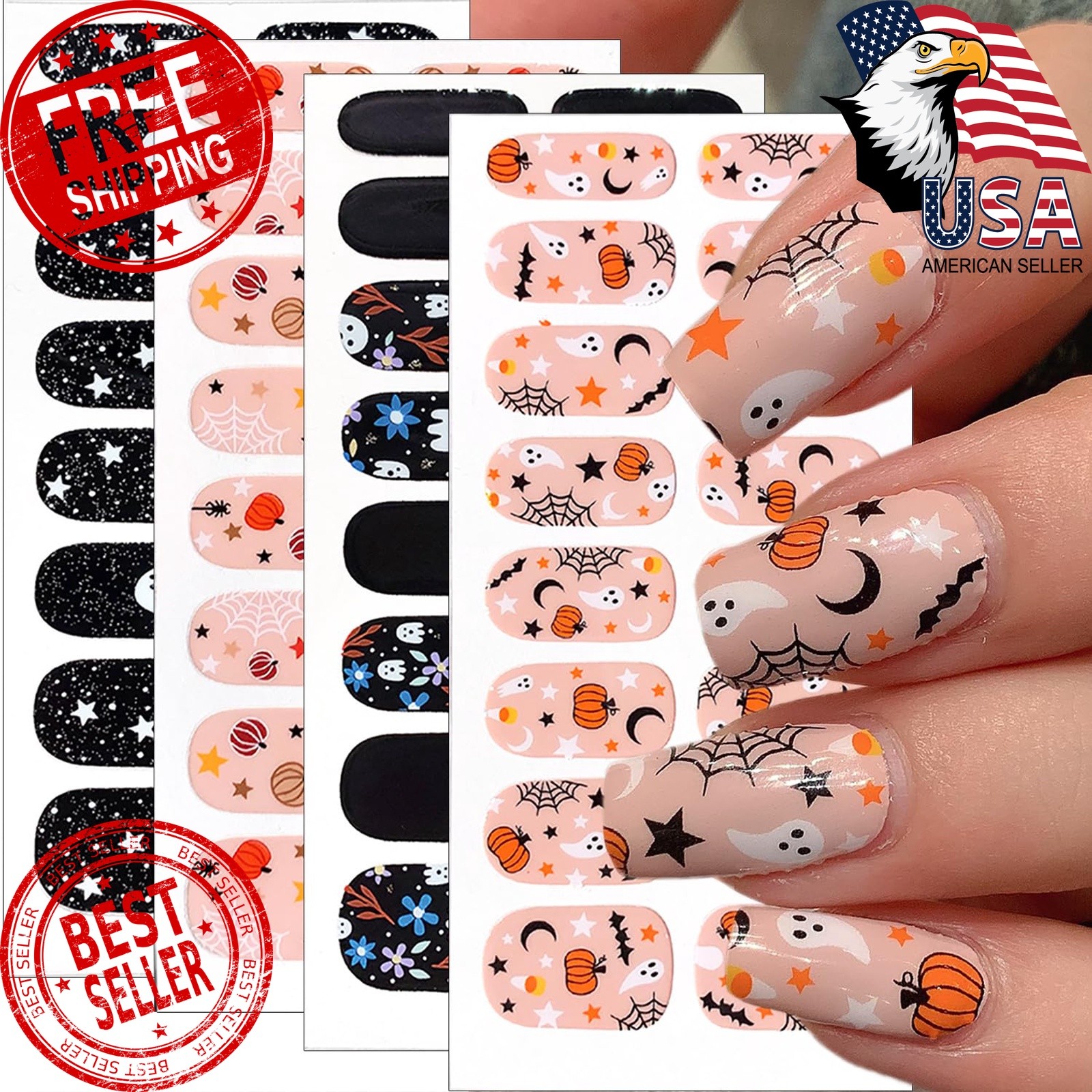 Sutaozhi 4 Sheets Halloween Gel Nail Stickers