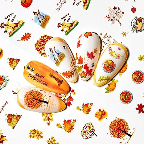 12 Sheets Fall Nail Art Stickers Thanksgiving Nail Decals Water Transfer A2