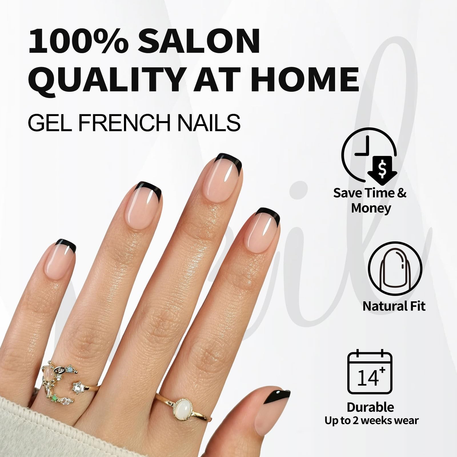 Black French Tip Press on Nails Square – Soft Gel Press on Nails Short, Fit P…