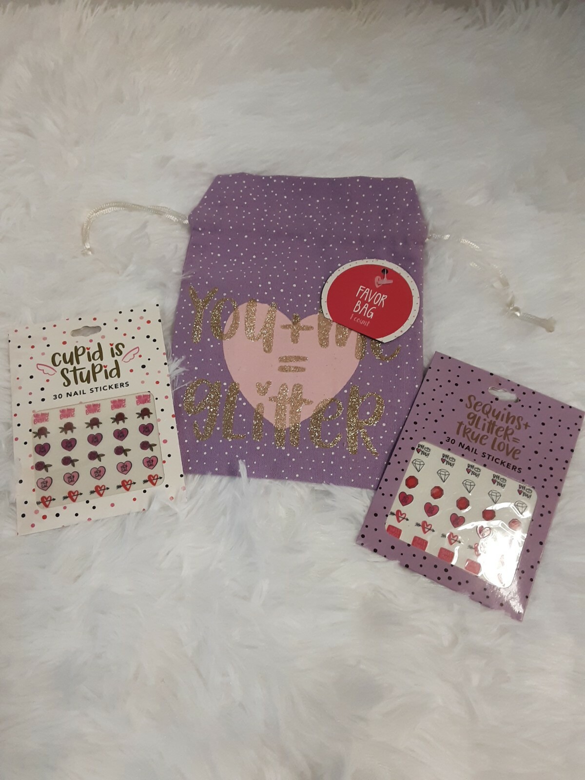 Valentine’s Day 2 Packs 30 Nail Art Stickers & 1 Purple Glittery Favor Bag BNWT!