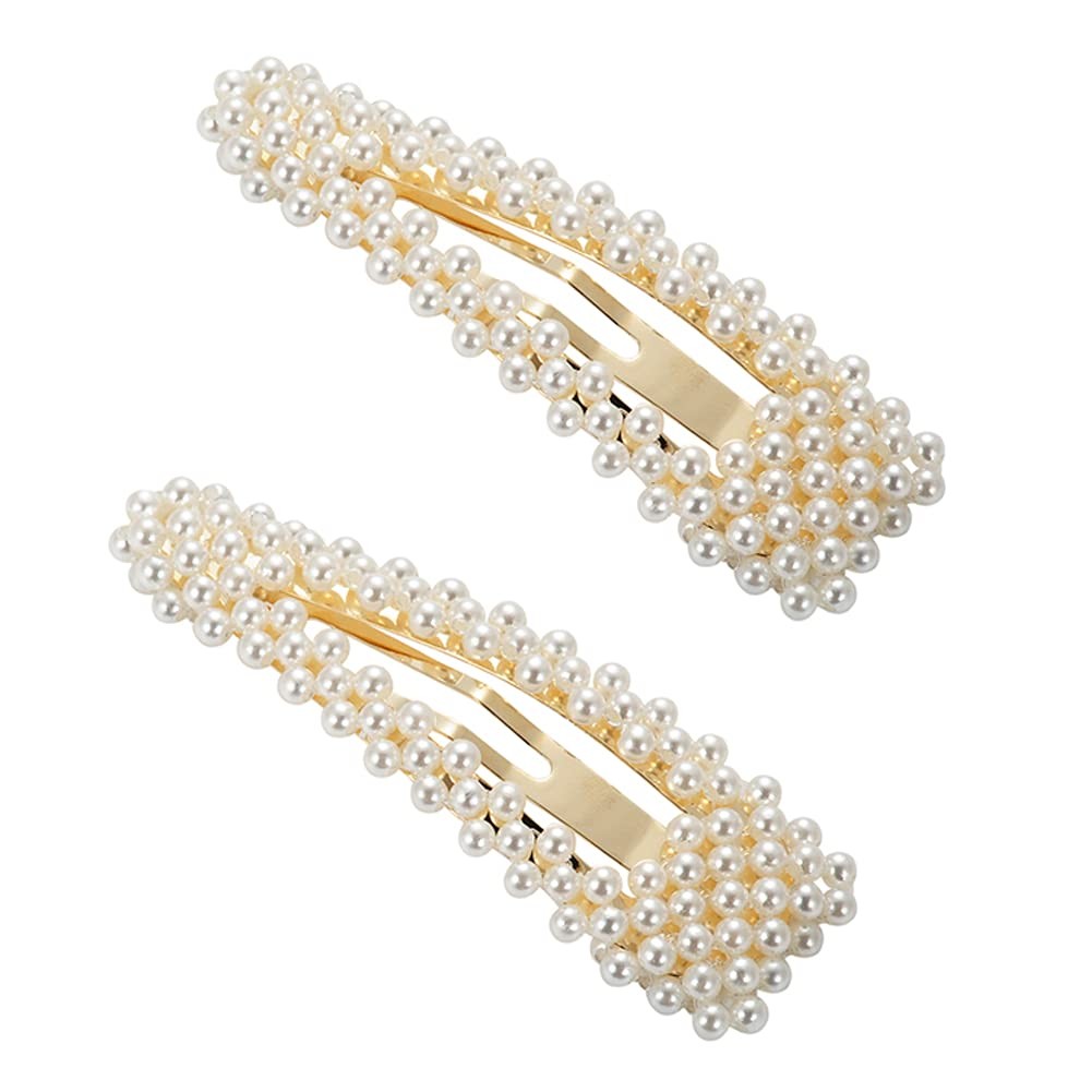 BlingKingdom 2pcs 3.3″ Snap Pearl Large 1 Count (Pack of 2), White+rose gold