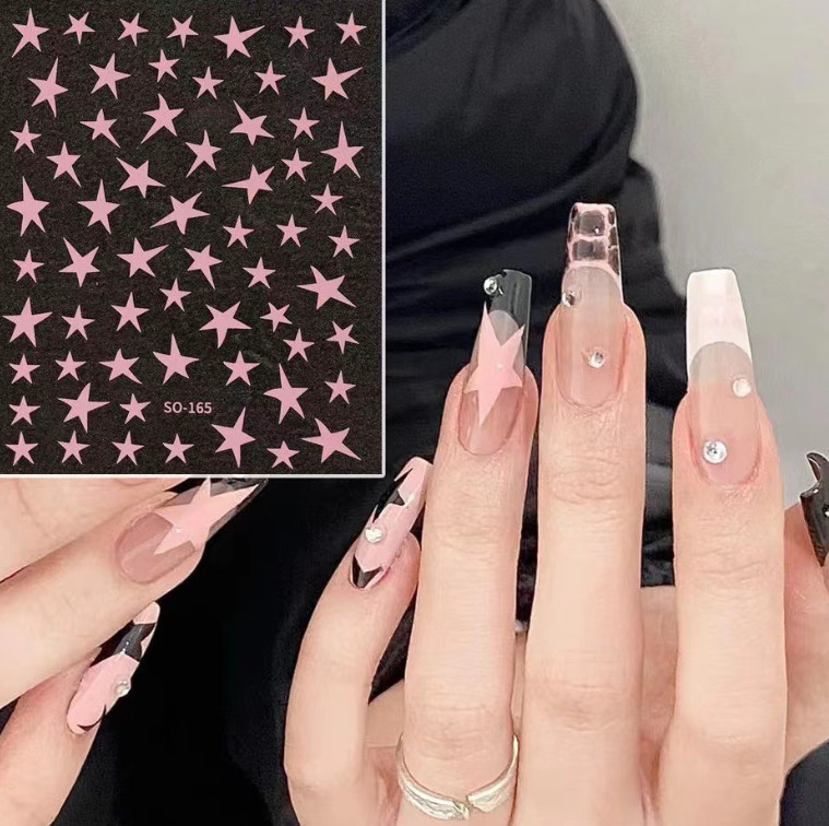 Black Gold Silver Pink Stars 3D Self-Adhesive Nail Art Stickers So165 NH21