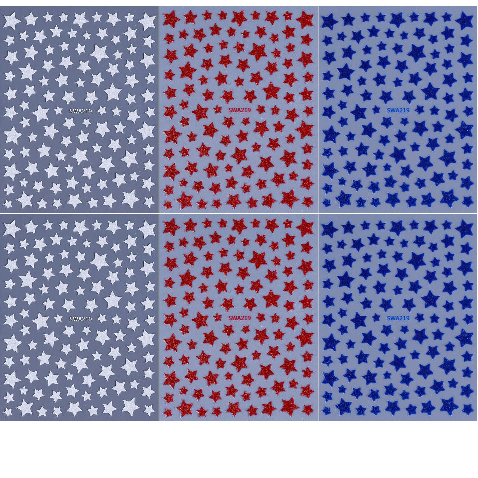 4th of July Nail Stickers Red White Blue Star Nail Decals 6PCS Glitter Patrio…