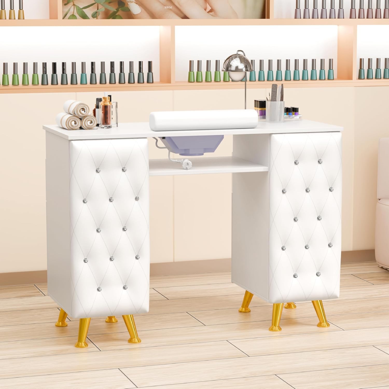 Manicure Table Nail Tech Desk with Built-in Dust Collector & Storage & Drawers
