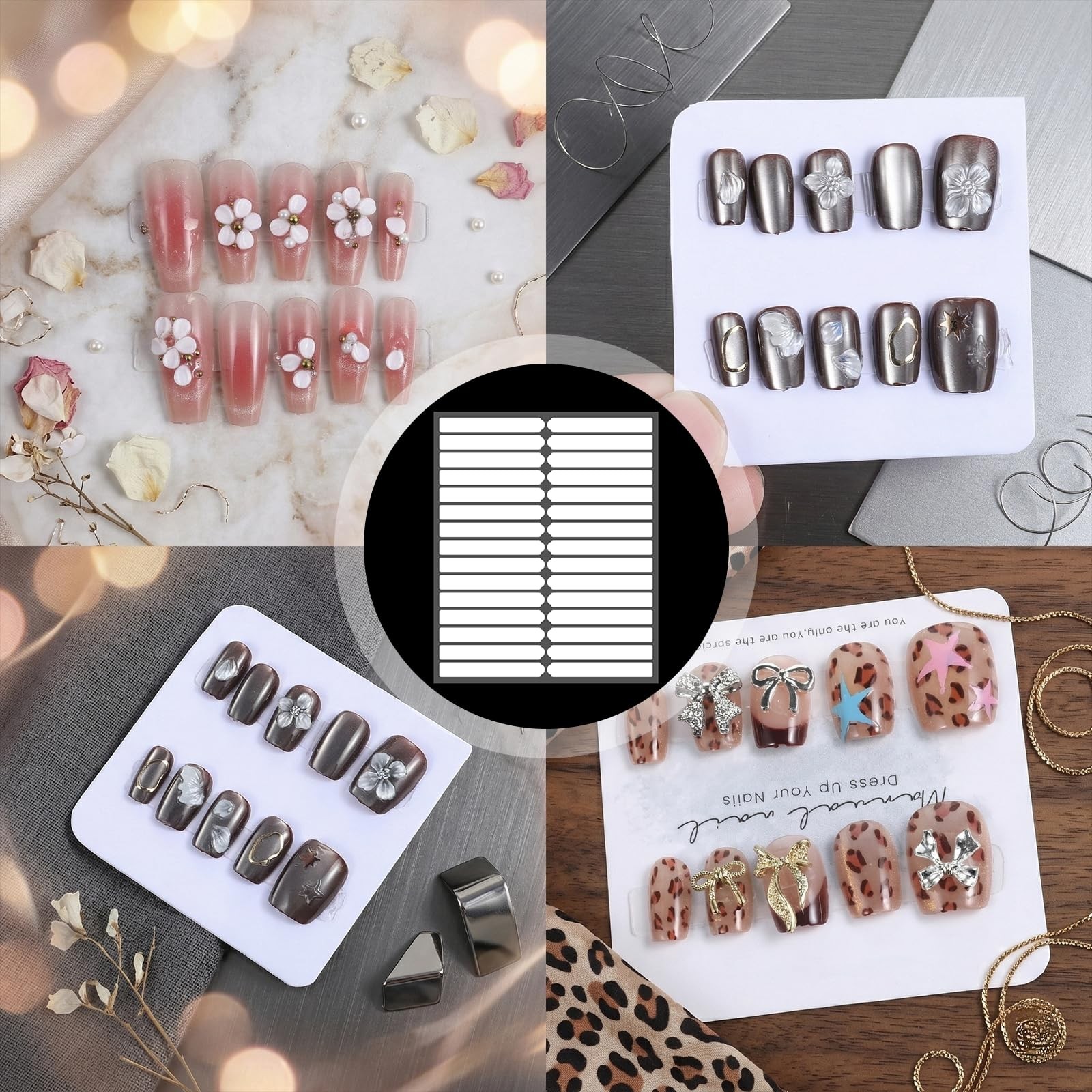 Double Sided Tape for Nails, 12 Sheets Nail Art Display Strip, Clear Adhesive…