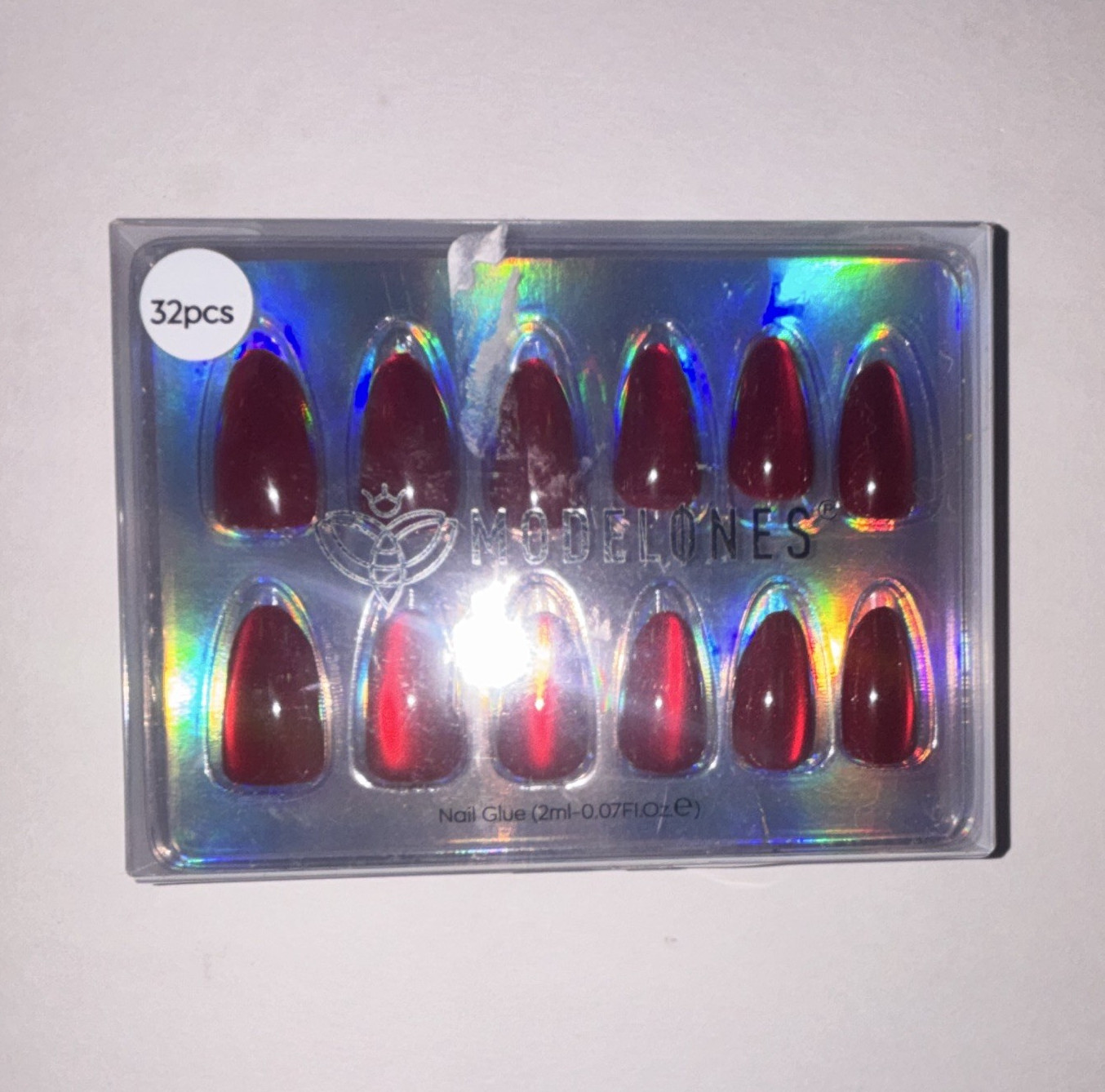 Modelones Red Shiny Almond Medium ABS Press-On Nails 32pcs, Glue Included