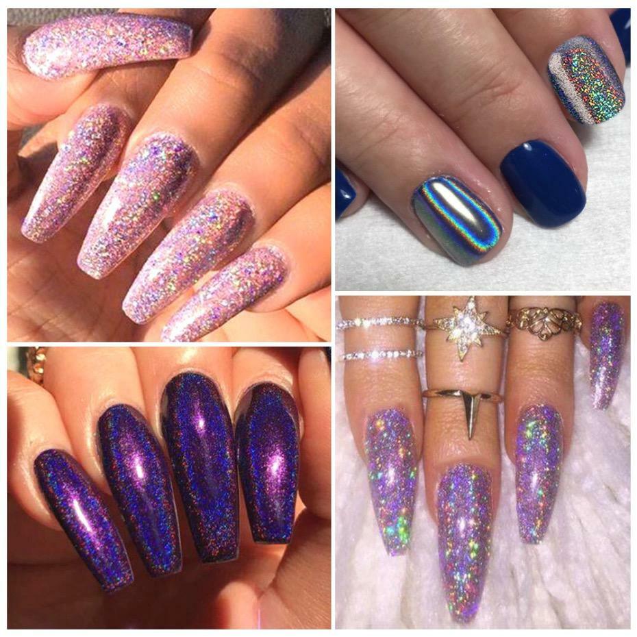 HOLOGRAPHIC CHROME POWDER NAIL GLITTER SHIMMER 12 Colours Laser EFFECT PIGMENT