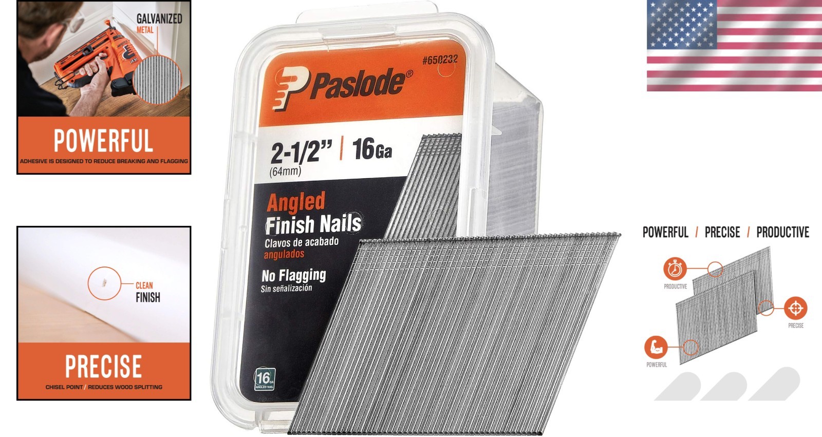 Durable 16 Ga Finish Nails, 20° Angled, 2.5″, 2000 Count
