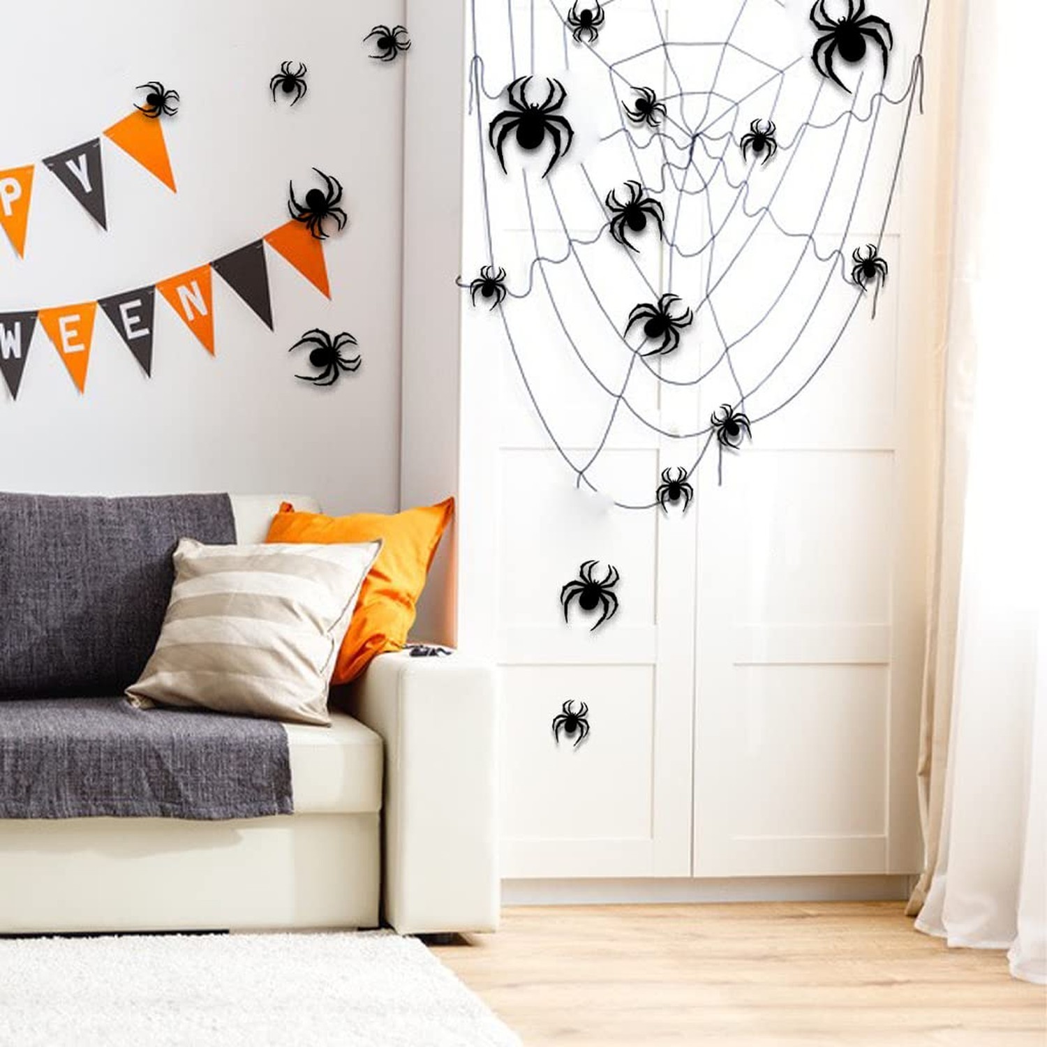 Halloween 3D Bats and Spiders ations for Indoor Outdoor, 56 Black Sticker, 12…