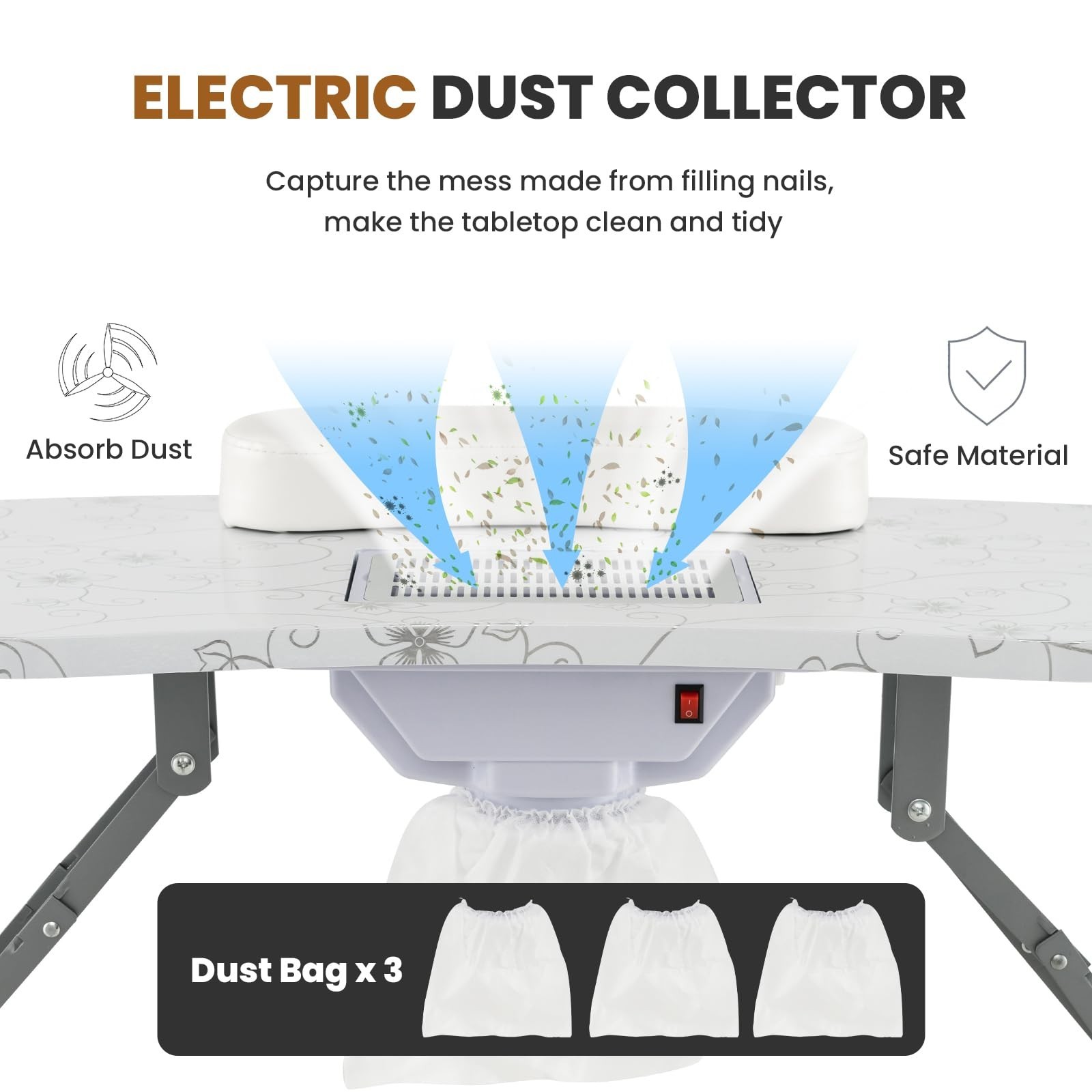 All-in-One Nail Table Manicure Desk with Dust Collector, LED Lamp & Carry Bag, M