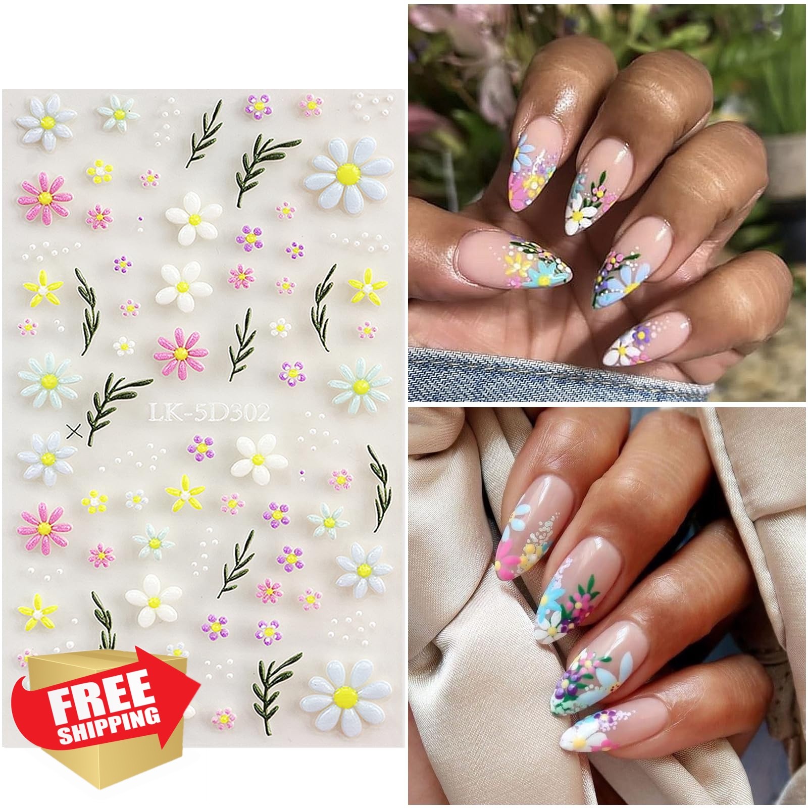 SEMATA Flower Nail Art Stickers Colorful-01 5D