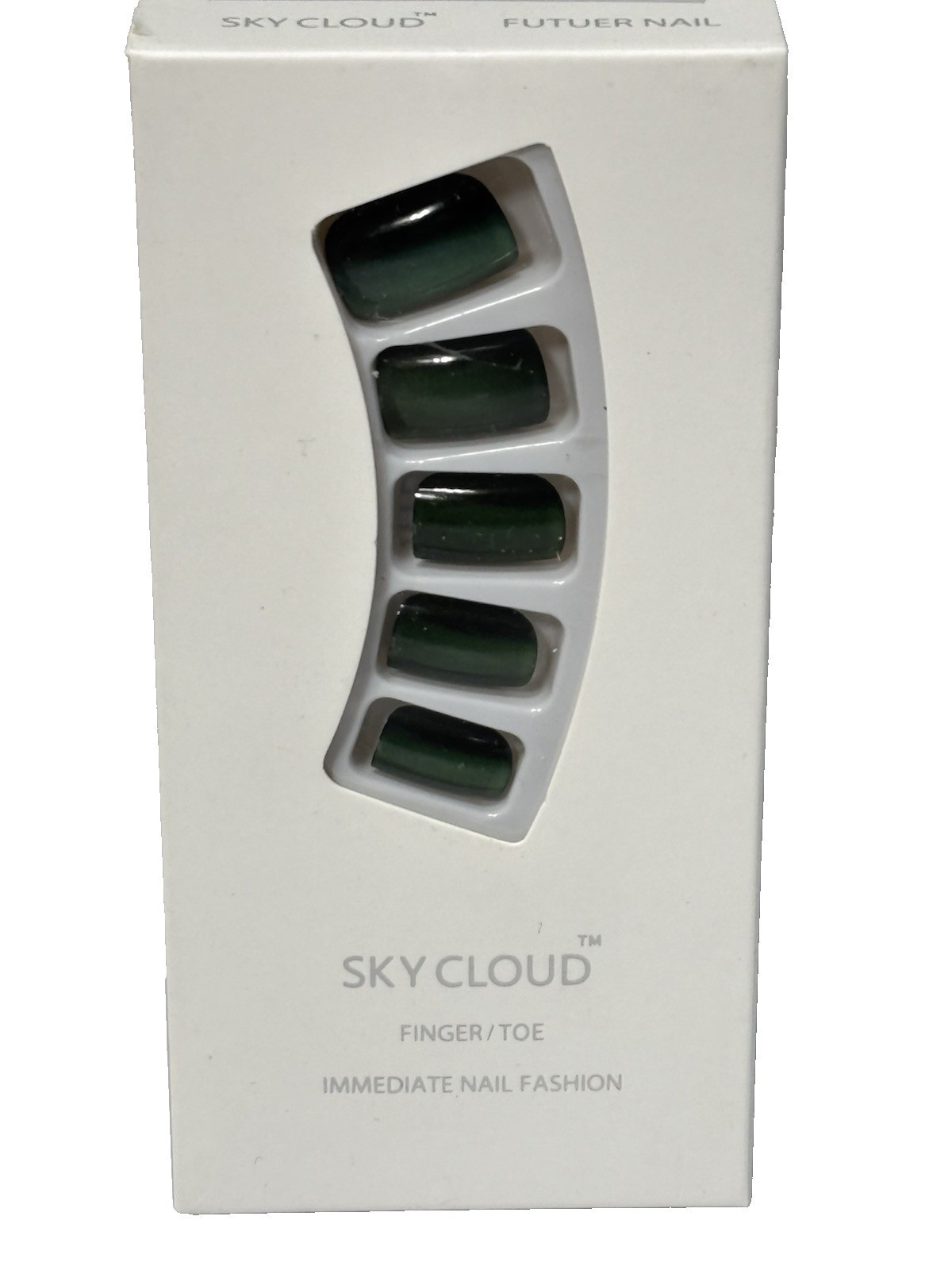 SKYCLOUD Green Cat Eye Gel Press On Nails Full Cover Tips Reusable SemiCured DIY