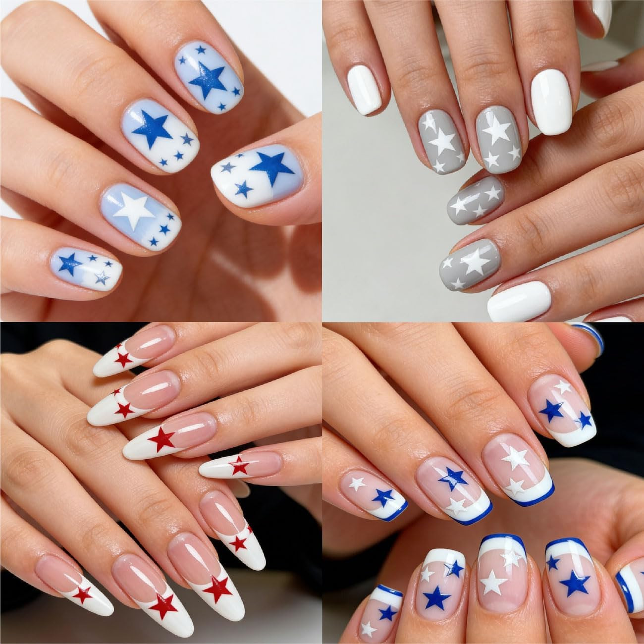 4Th of July Nail Stickers – 3D Self-Adhesive Red White and Blue Star Nail
