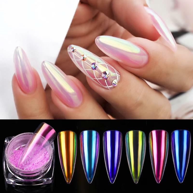 AURORA Transparent Magic Nail Powder Candy Colours Neon CHROME Mirror Mermaid UK