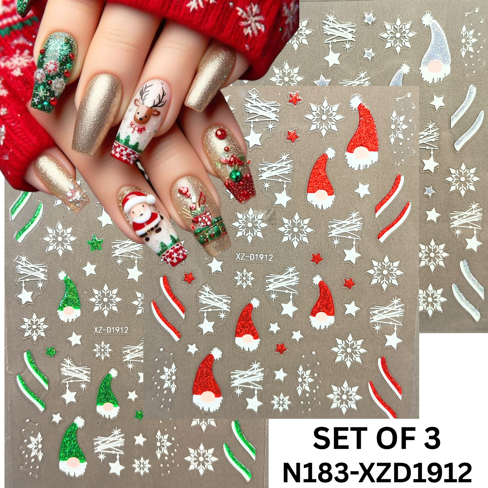 Festive Winter Snowflake Nail Design,Christmas Nail Decals