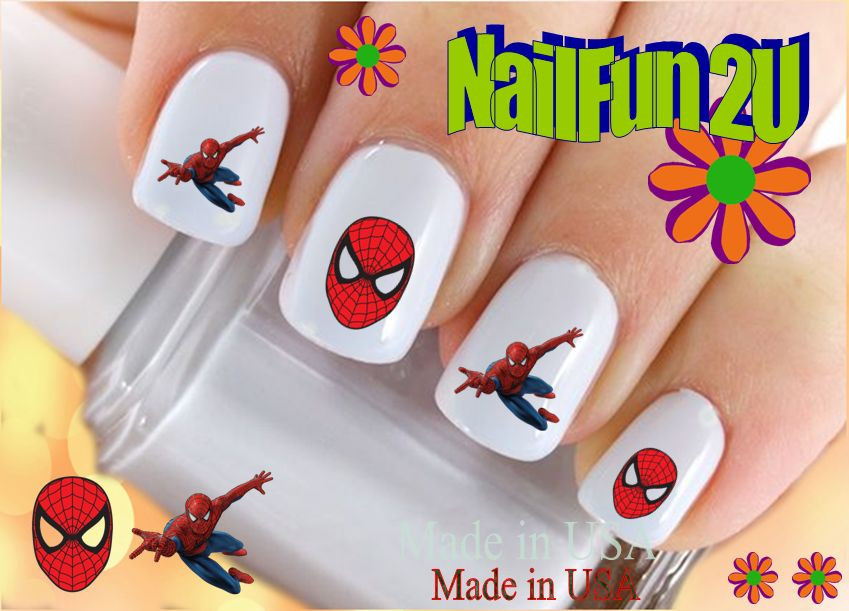 Nail Art 593 CHARACTER Spiderman Flying Red Mask WaterSlide Nail Decal Transfers