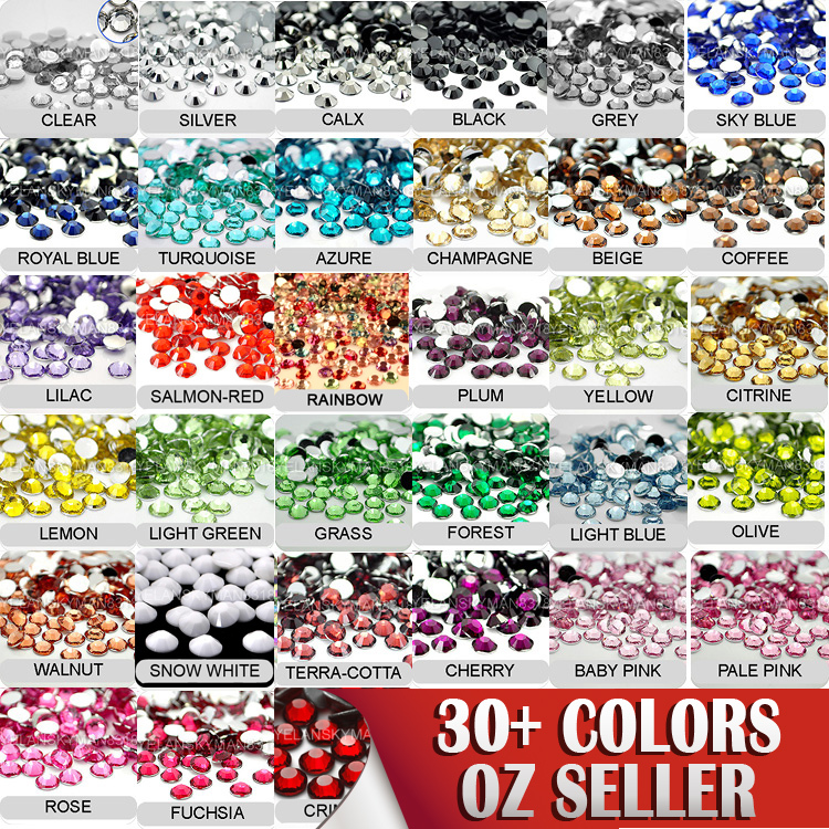 500 ACRYLIC CRYSTAL FLAT BACK RHINESTONES NON-HOTFIX ASSORTED NAIL ART CRAFT