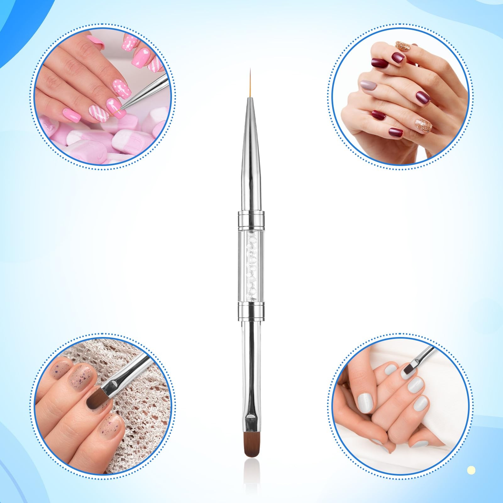 2 Pack Double Ended Nail Builder Gel Brush French Tip Art White Liner Set