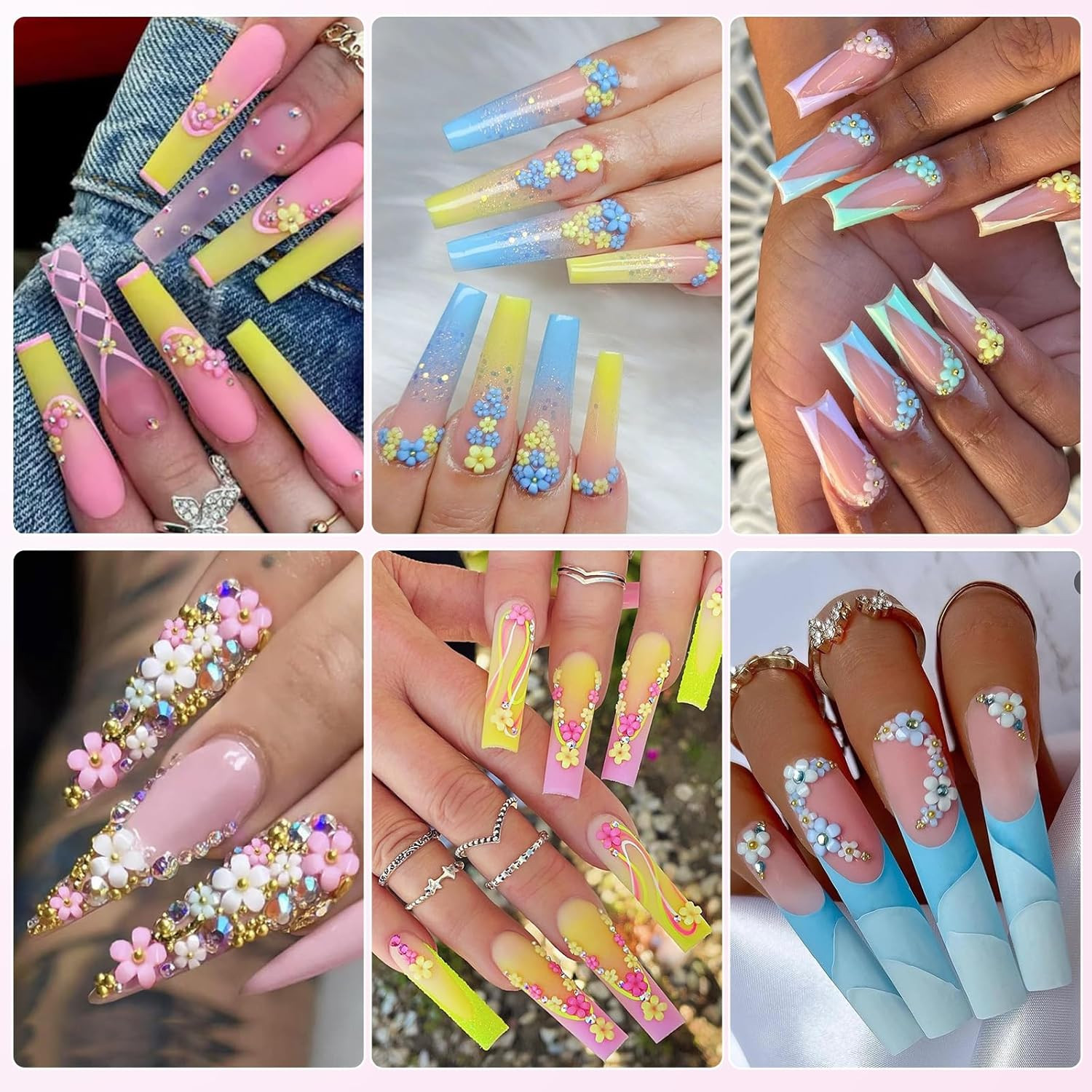 11000 Pieces Flower Nail Charms 24 Color 3D Flowers for Nails Gold & Silver Nail