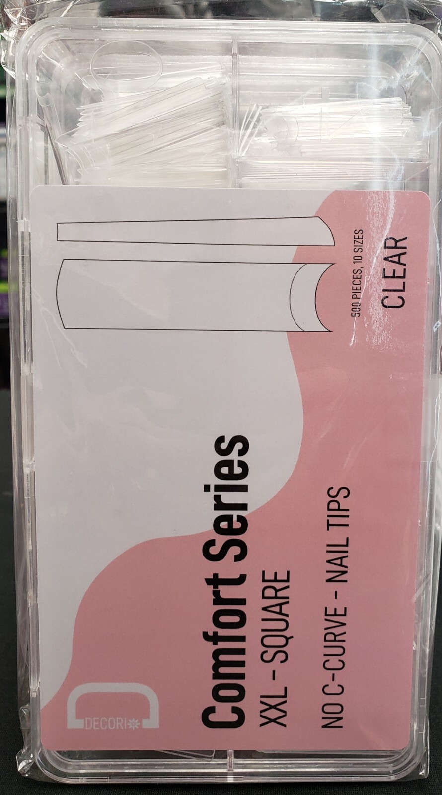 Adoro NO C-CURVE- Nail Tips XXL-SQUARE CLEAR 500PCS 10 SIZES