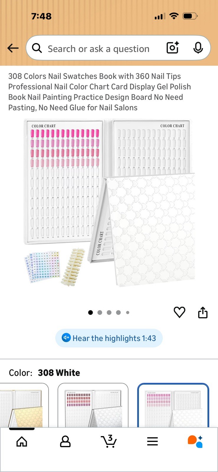 308 Colors Nail Swatches Book 360 Nail Tips Professional Nail Color Chart Card