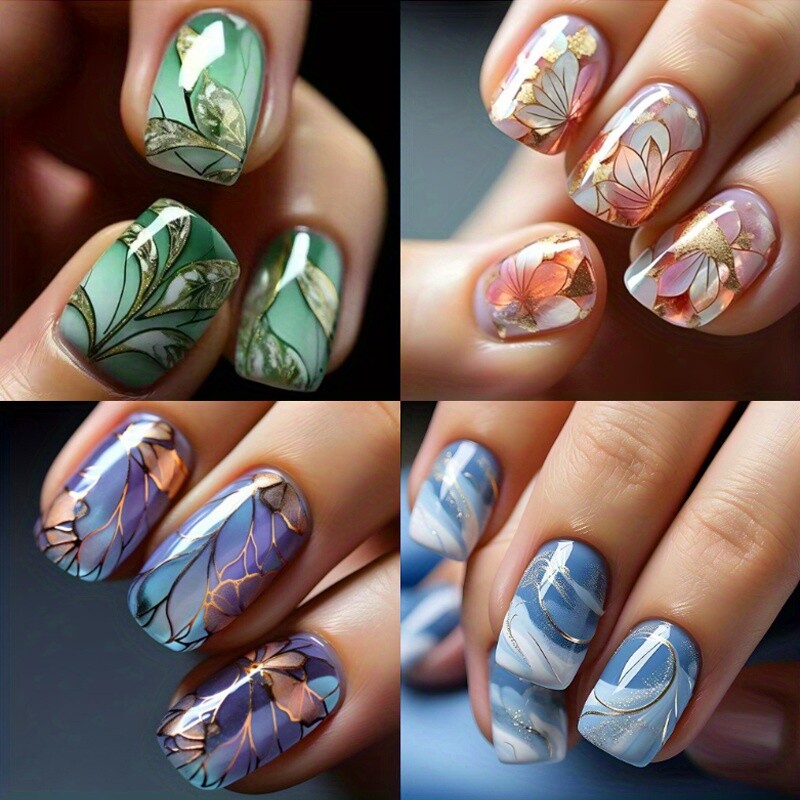 Short Square Presser Nail Set Complete False Nails with Nail File and Jelly Gel