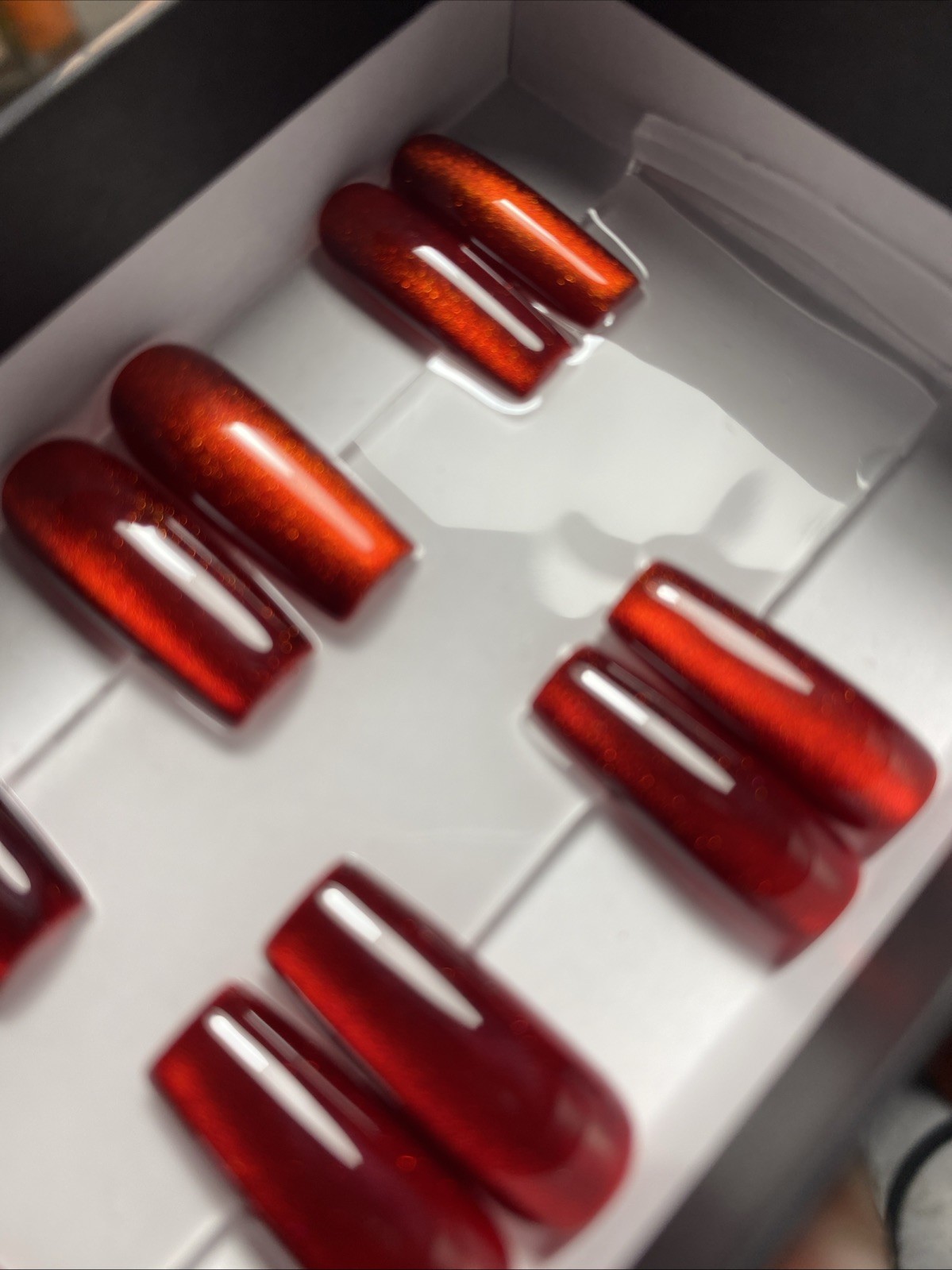 💕 Press On Nails Handmade 26 Medium Square Red Cateye Nails Gel / Gel Polish