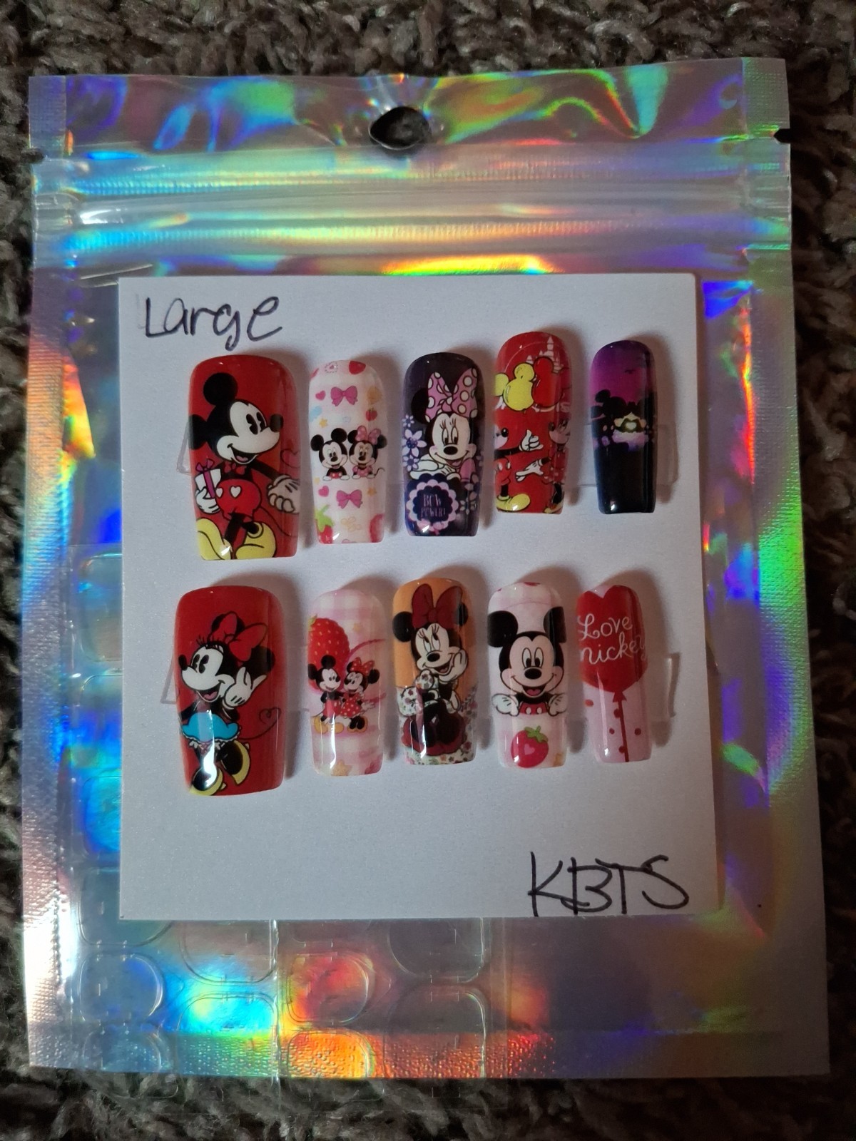 10pc Disney Inspired Minnie & Mickey Mouse Press-On Nails Medium Length (Size L)
