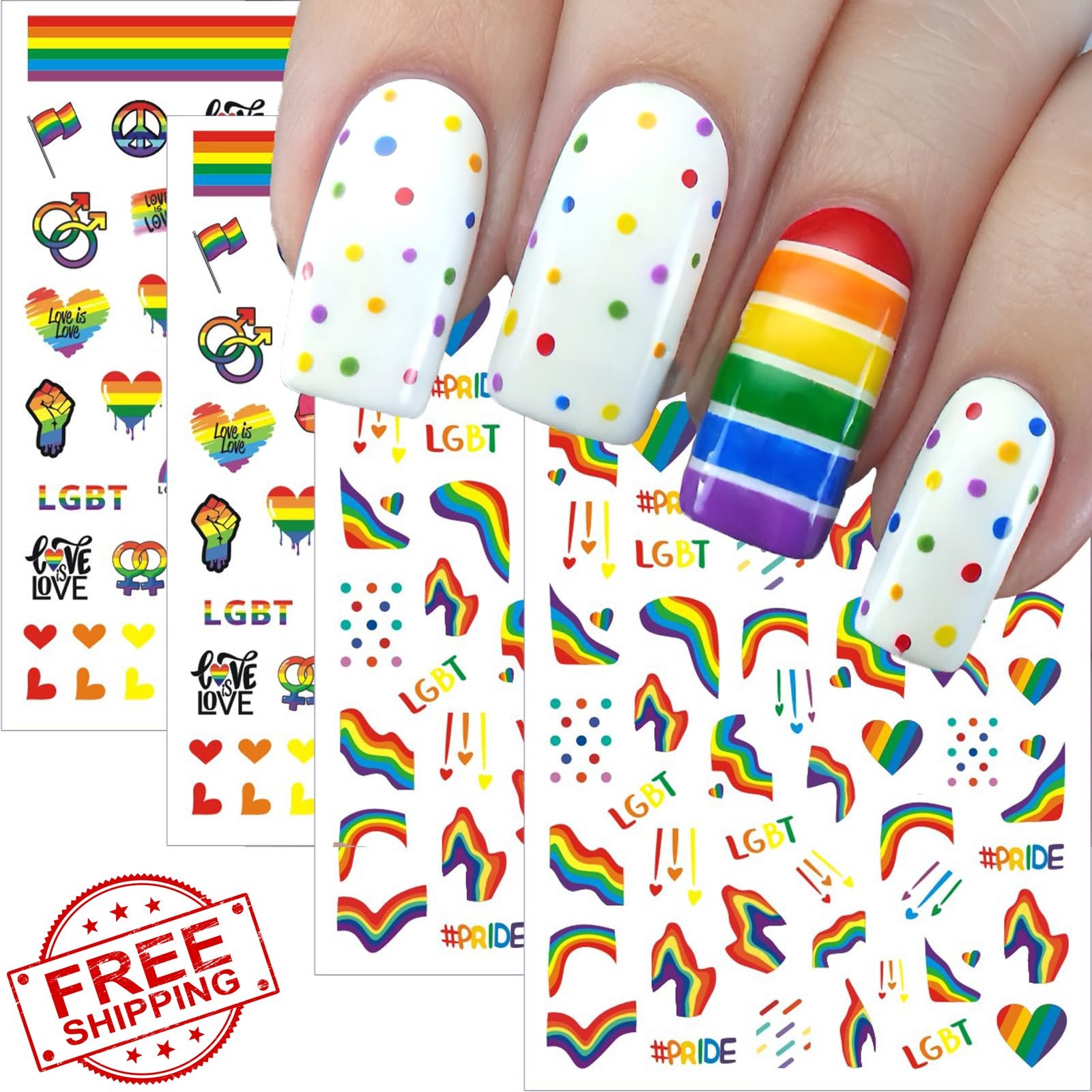 winthrop Rainbow Pride Nail Art Stickers 4 Sheets LGBTQ+