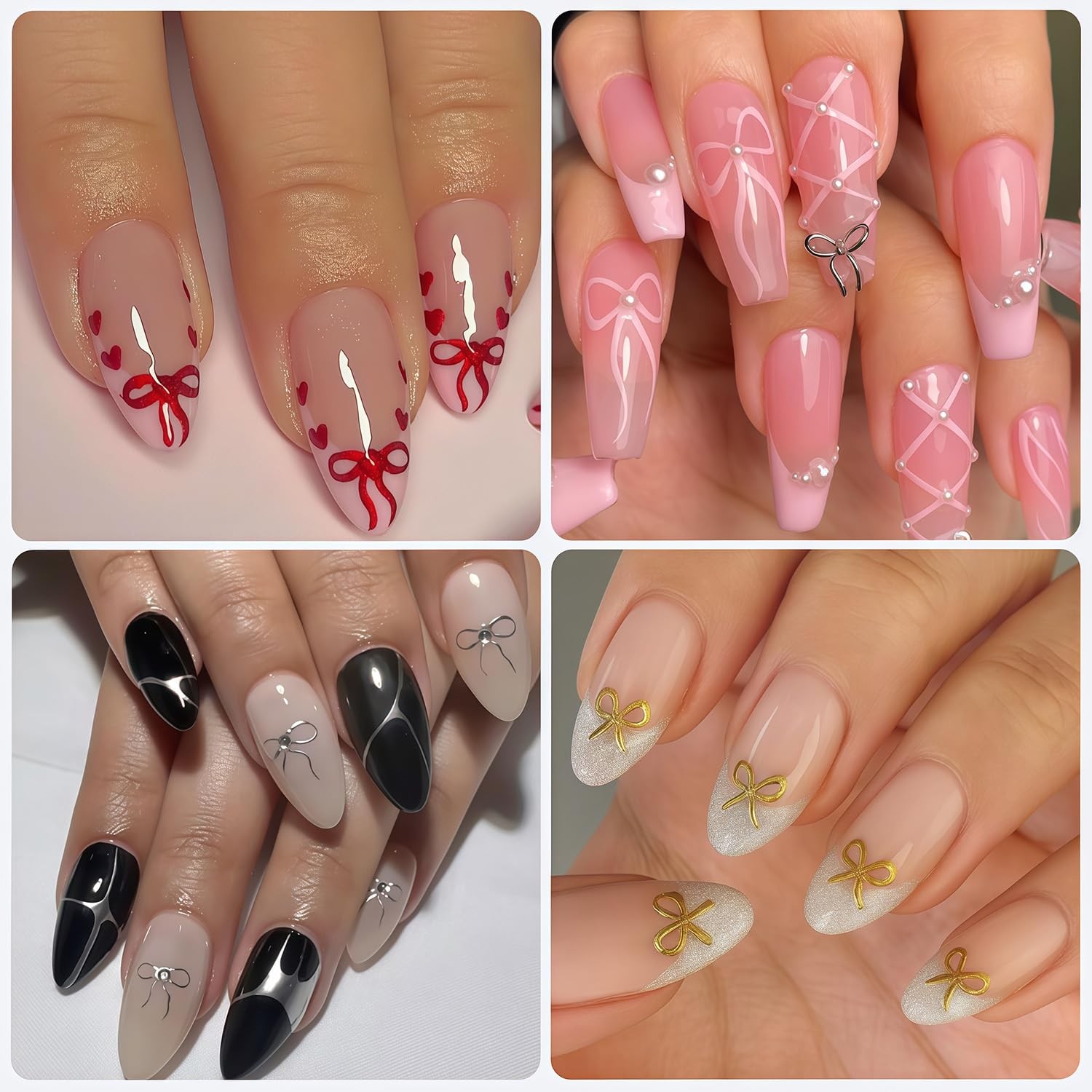 Bow Nail Decals for Nail Art 3D French Tip Nail Stickers Self-Adhesive Decor