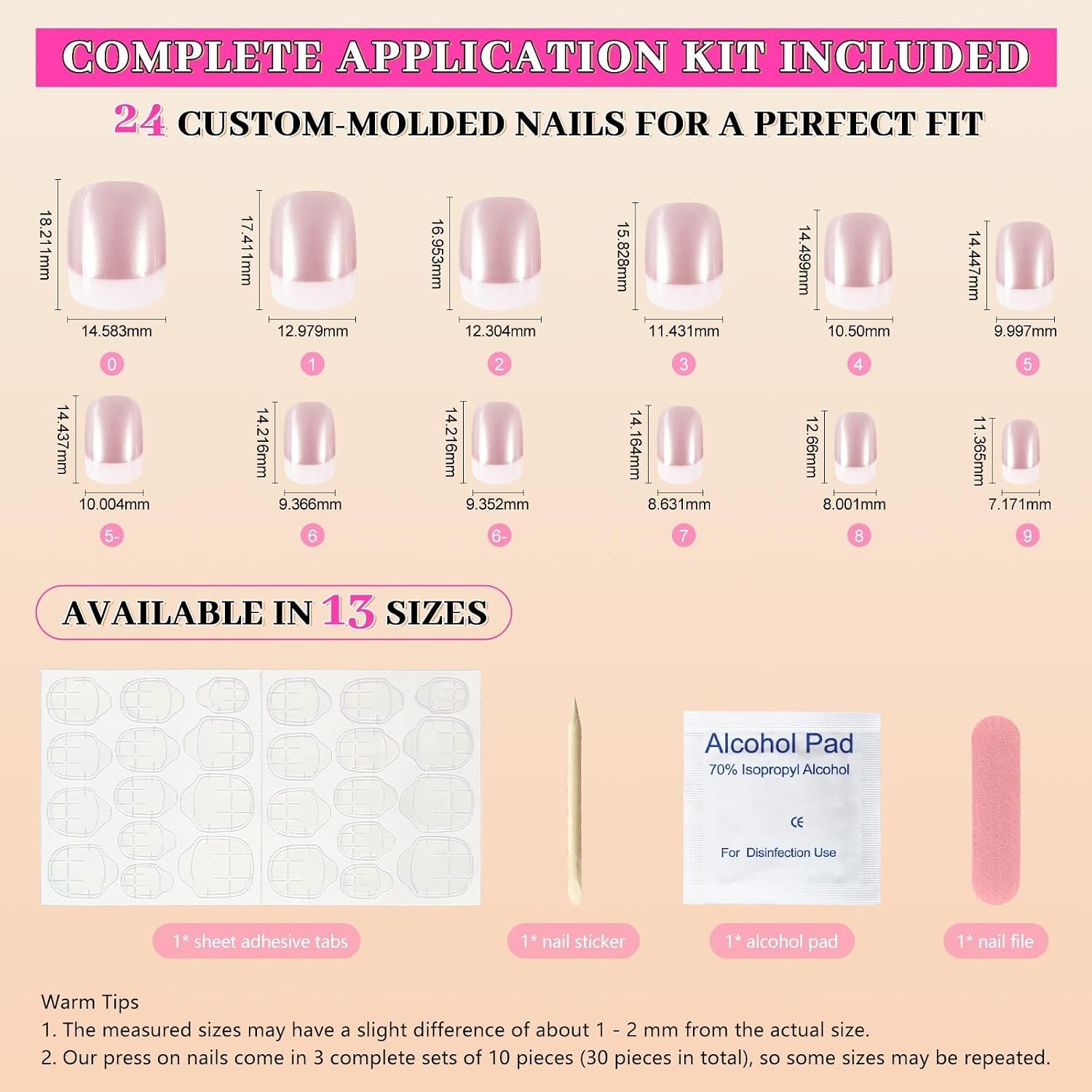 Elegant Glossy Pearl Pink French Nails – 24pcs with Easy Adhesive Application